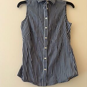 Banana Republic Navy and White Striped Button-Down Shirt